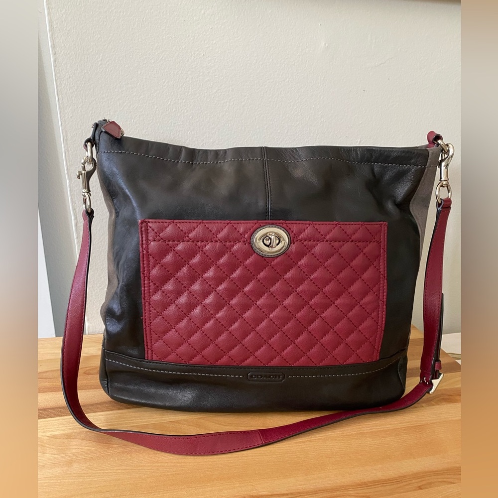 Coach Black and Burgundy Quilted Shoulder Bag - Picture 1 of 10